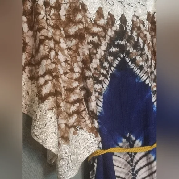 Vintage 70s Afro-centric heirloom robe wax print embroidered maxi length caftan - Picture 3 of 15